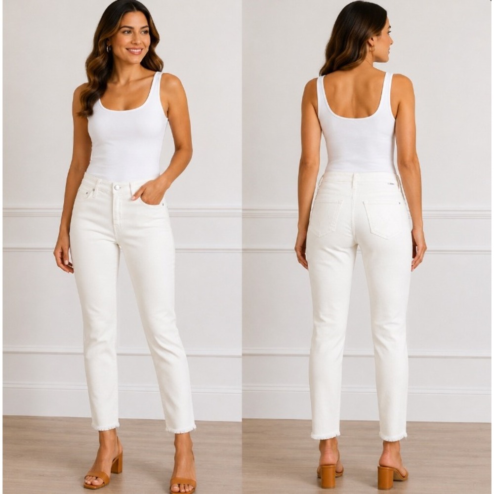 Mother The Stunner Zip‎ Ankle Step Fray Women 24 White Glass Slipper Jeans